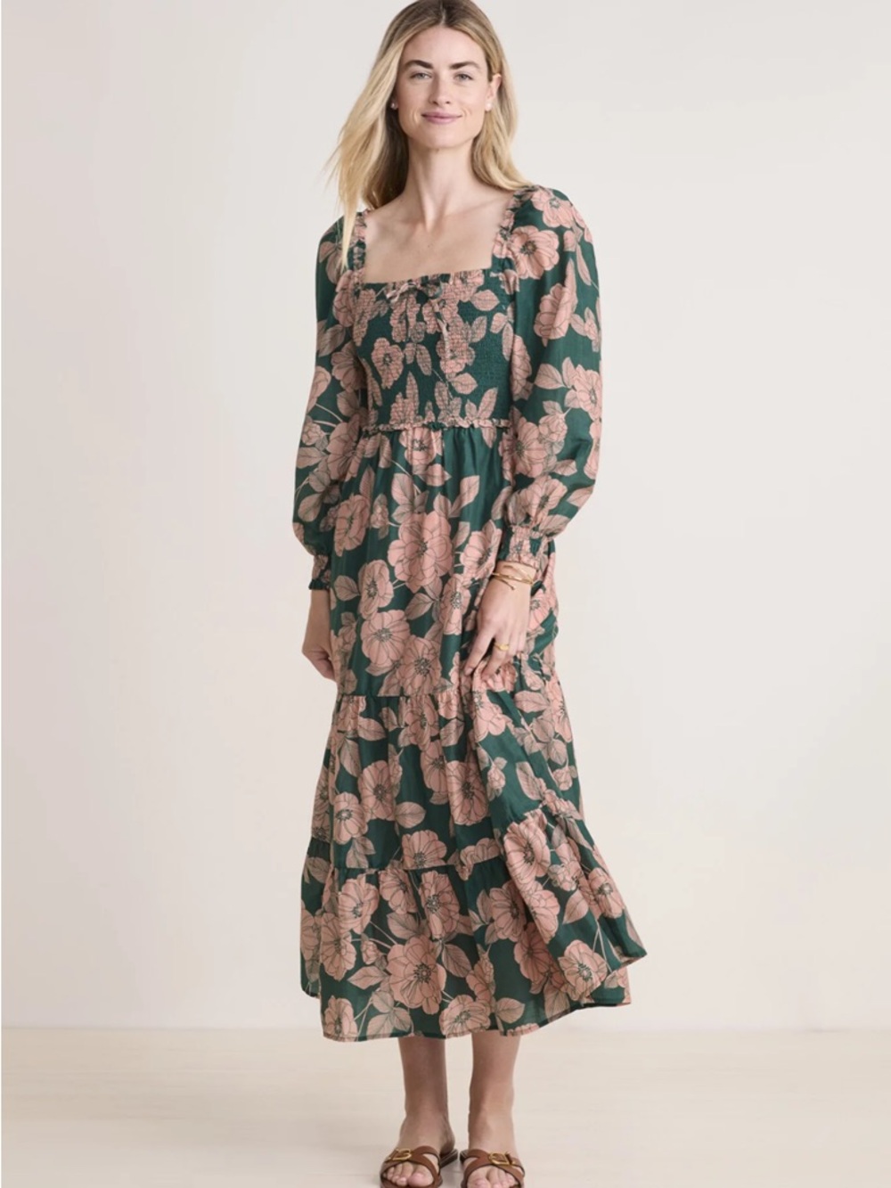 Vineyard Vines Warren Floral Silk Cotton Smocked Maxi Dress